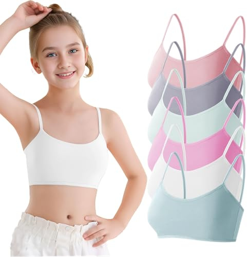 Channo Sujetador de Niña Algodón Top Básico sin Aros Regreso a la Escuela con Almohadillas Extraíbles. Pack de 6 Sujetadores. Talla L (12-14 años)