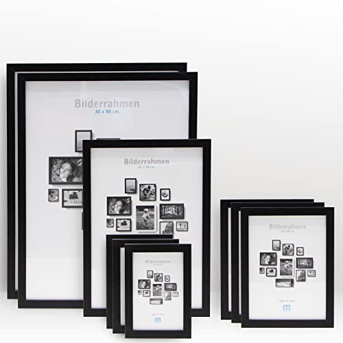 9 tlg. Foto Bilderrahmen-Set in Schwarz in verschiedenen, unterschiedlichen Größen. Für Fotowände & Bilderwände mit schwarzen Bilderrahmen, Hochformat & Querformat geeignet. Von 10x15cm bis 30x40cm