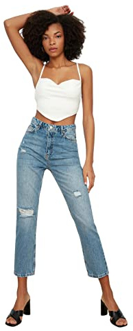Trendyol Jeans Svasati a Vita Alta da Donna con Gamba Dritta, Blu, 74 IT