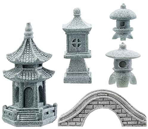 SUPERFINDINGS 5 Styles Lanterne Pagode Statue de Jardin Lampe Pagode Japonaise Lanterne Pierre Passerelle Figurines pour Paysage Balcon Jardin Patio Porche Cour Art Ornement