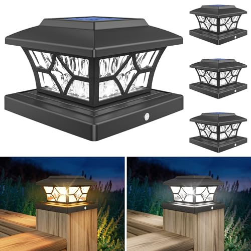 VOLISUN Solar Fence Post Cap Lights, Cool/Warm Modes Outdoor 4Pack, Black