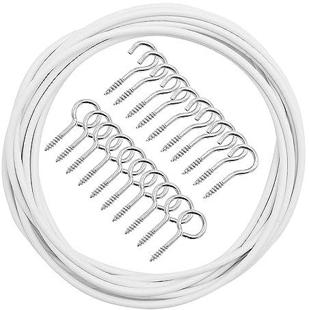LWMLWM Alambre de Cortina 4 Metros Blanco Alambre para Cortinas con 10 Argollas y 10 Ganchos Gusanillo para Cortinas Cuerdas Cortinas Accesorios para Barras de Cortina de Red