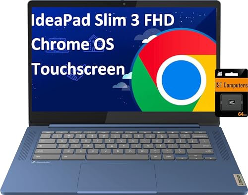 Lenovo IdeaPad Slim 3 14 Chromebook Laptop (14 FHD Touchscreen, 8-Core MediaTek Kompanio 520, 4GB RAM, 128GB(64GB eMMC+64GB SD)), Webcam, 13.5-Hrs Long-Battery Life, IST Card, Chrome OS, Abyss Blue