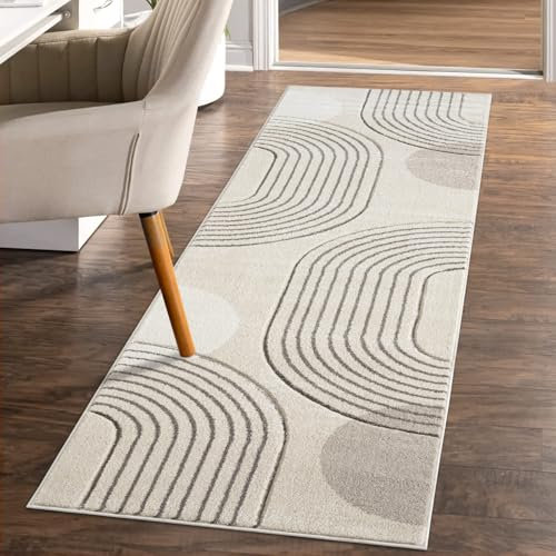 carpet city Teppich-Läufer Kurzflor Braun - 80x300 cm - Moderne Flur-Teppiche Geometrisch, Kreis-Muster mit 3D-Optik - Flachflor Bodenbelag Deko Schlafzimmer, Diele, Eingangsbereich