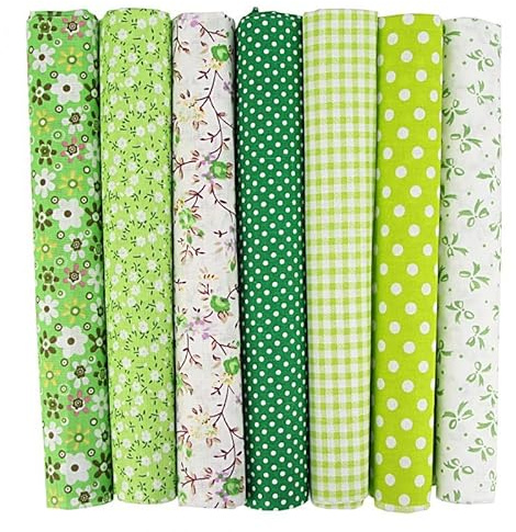 SYSUII - Pacchetti di stoffa in cotone, 7 pezzi da 50 x 50 cm di tessuti per patchwork fai da te, stoffa in cotone per lavori di cucito, stoffa in raso per abiti, biancheria da letto, tende, tovaglie