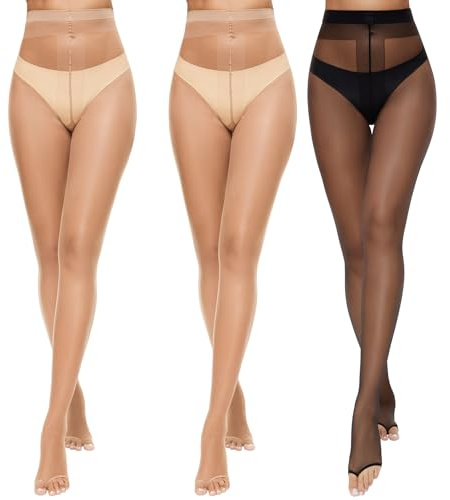 Yilanmy Toeless Pantyhose for Women 3 Pairs 10D Ultra Thin Sheer Tights Without Toes Open Toe Stockings for Sandals