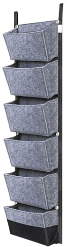 Wedhapy Hanging Grow Bags Vertical Garden Planters Hanging Wall Planter 6 Pockets Planting Bag Vertical Garden Wall Planter Waterproof Plant Grow Bags Wall Mounted Fabric Plant Pots for Balcony Grey