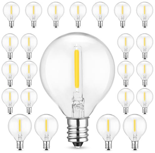 ZONJIE G40 LED Leuchtmittel für den Außenbereich, 25 Stück Ersatzbirnen mit E12 Sockel, wasserdichte dekorative Glühbirnen IP44 für Außen Lichterkette (230V, 2200K)