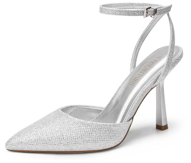 DREAM PAIRS Tacones Altos Punta Cerrada,Plata-Glitter,40