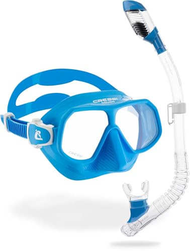 Cressi Rombo & Mini Dry Mask & Snorkel Kits, Azure/Clear