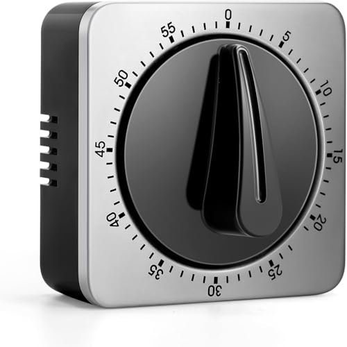 Kitchen Timers for Cooking, Chef Cooking Timer Clock with Loud Alarm, No Batteries Required, 100% Mechanical Desk Timer - Magnetic Backing, Exquisite Stainless Steel Body, Countdown Reminder, Patented