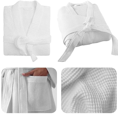 Defresit Lightweight Waffle Bath Robe, cotton dressing gown, Lightweight Cotton Unisex Waffle Spa Bathrobe Soft Hotel Dressing Gown, Kimono