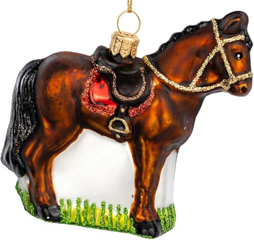 SIKORA Gesatteltes Pferd besondere Weihnachtskugel Glas Christbaumschmuck Deko Figur Weihnachten Anhänger Ornament - Premium Line - BS813