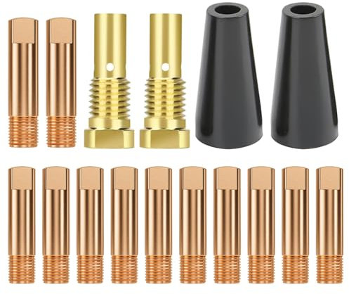 Ugelli Pistola di Saldatura, Resistente Alle Alte Temperature, Punta di Contatto MIG per Pistola di Saldatura 14AK, 12 Ugelli di Corrente M6 0,8 mm, 2 Portaugelli, 2 Isolanti (giallo dorato)