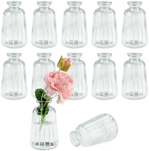 Zosenyer 12 Pièces Vase Decoratif, Vase Transparent pour Décoration de Table, Mini Vases en Verre pour La Maison Les Mariages Les Anniversaires Les Fêtes, Décorations de Table Moderne