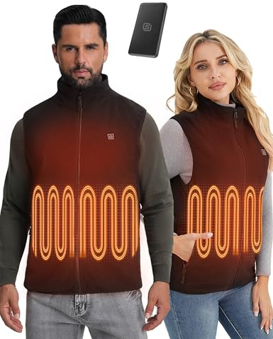 SOLJIKYE Heated Gilet for Men Women(Power Bank Included), Heated Vest with 3 Temperature, Heated Body Warmer Heated Jacket for Outdoor, Black, XL