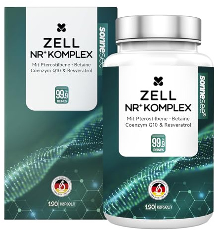 NAD+ Plus Zell NR+ Komplex 120 Kapseln mit Pterostilbene, Betain, Coenzym Q10 & Resveratrol NMN laborgeprüft