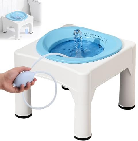 Baño de asiento con taburete, 1600 ml, bañera colgante para baños de asiento, bañera de cadera con acondicionador, resistencia al calor hasta 120 °C, bañera de asiento para tratamiento de hemorroides