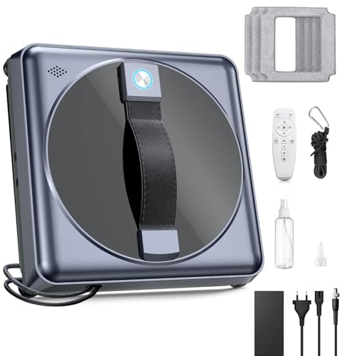 Dufuso Robot Laveur de Vitre, 5000Pa Robot Laveur de Vitre avec Navigation Intelligente, 3 Modes de Nettoyage, Télécommande et 4 Chiffons de Nettoyage, pour Toutes Surfaces Lisses