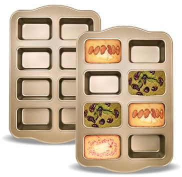 Gurlideo 8 Mini loaf Pans Loaf Tin Cake Pan Non Stick Carbon Steel Baking Pan for Oven Baking,Grey (2 Set Gold)