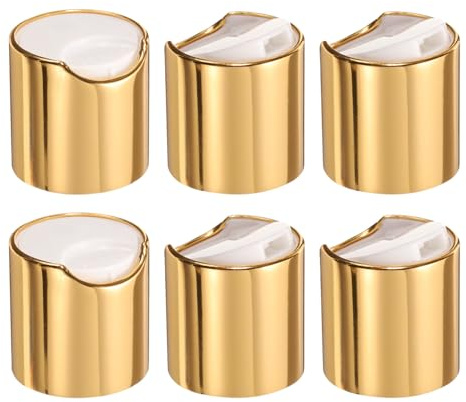 sourcing map 6 tappi a disco in plastica alluminizzata, 24/410, tappi di ricambio durevoli per bottiglie da spremere, bottiglie ricaricabili, plastica, vuoti, shampoo, oro bianco