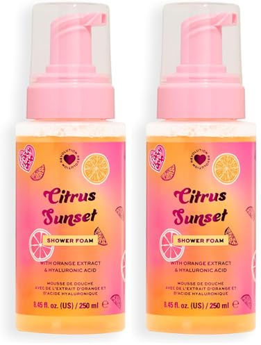 I Heart Revolution Citrus Sunset Shower Foam, Duschschaum mit Hyaluronsäure & Orangen-Zitronenextrakt, Vegan & Tierversuchsfrei, 250ml (Packung mit 2)