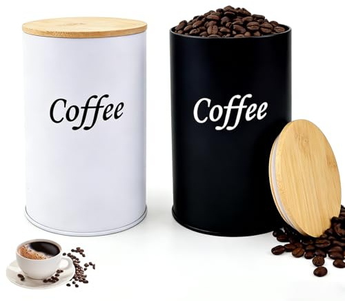 Calenxy Juego de 2 latas de café herméticas, 1000 ml, recipiente para granos de café con tapa de bambú y junta de silicona, conservación de aroma para café/té/especias, regalo para los amantes del