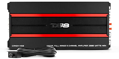 DS18 CANDY-X5B 2000 Watts Max Gamme complète 5 canaux Amplificateur de classe D avec le contrôleur de niveau du subwoofer à distance Noir