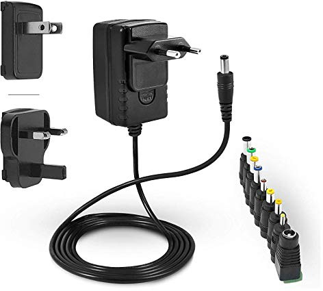LEICKE ULL Netzteil 12V 2A | TÜV Zertifizierung | Ladegerät 24W mit 9 verschiedenen Adapterköpfen für kleine elektronische Geräte: LCD, WLAN Router, Hub, LED-Streifen, Scanner, Switch