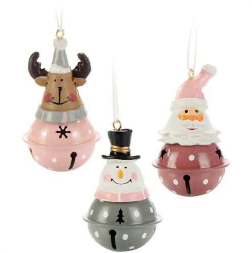 com-four® 3-teiliges Hängedeko Set aus Metall 7 x 4 cm - Weihnachtsmannfigur, Schneemannfigur und Rentierfigur zum Aufhängen - weihnachtliche Dekoration - Weihnachtsdeko (braun rosa grau)