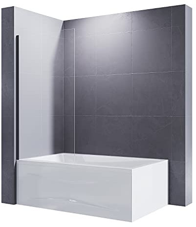 ELEGANT Over Bath Shower Screen Door 800mm Black Frameless 6mm Safety Clear Glass Panel Bathroom Bath Screens