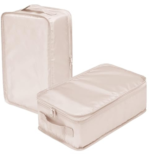 tianzong Travel Shoe Bag with Handle Holds 2 Pairs of Shoes, Shoe Packing Cubes for Travel (Beige, 2 Pack)