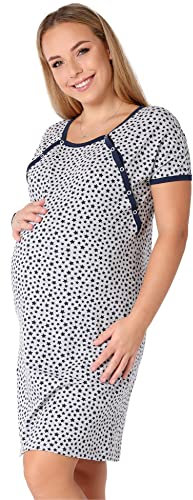 Be Mammy Damen Umstandsnachthemd Schwangerschaft Stillnachthemd mit Knopfleisten BE20-287 (Melange DunkelblauSterne, XXL)