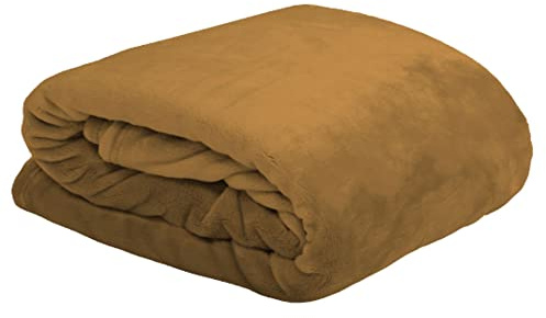 Lovely Casa Stof - Plaid - Dimensione 130 x 160 cm - 100% poliestere - Colore cammello - Modello Doudou - Coperta - Plaid in pile morbido e caldo, comodo divano a nido d'ape
