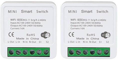 Interrupteur WiFi, 16A interrupteur connecté alexa, Google Home et SmartThings, Alexa Interrupteure Lampe avec Tuya Smart Life APP, Conducteur Neutre Nécessaire（2 Pack)