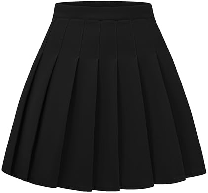 DRESS NICES Women Pleated Skirt A-Line Short Mini Basic Skirt School Uniform Cheerleader Skirts Skater Skirt Black S
