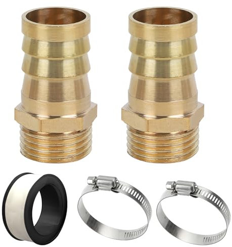 HENGBIRD 2 Stück 1 Zoll Messing Schlauchtülle mit Schlauchschellen und Gewindedichtband, 1 AG X 5/32 Tülle, Tülle Schlauchanschluss, Messing Schlauchanschluss Stecker Adapter