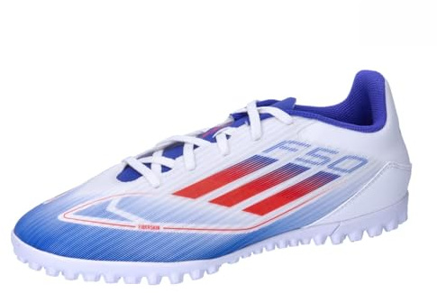 adidas Unisex F50 Club Football Boots Turf, Cloud White/Solar red/Lucid Blue, 12 UK