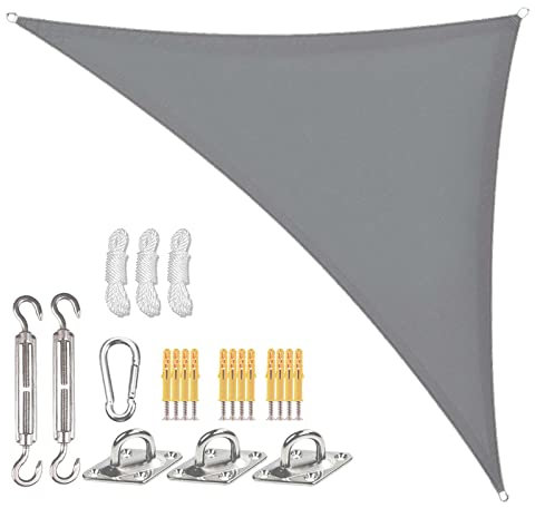 Sunal Sun Shade Sail Waterproof 3×4×5m with Installation Fixing Kit, Triangle Outdoor Garden Shade Sail Canopy,PES Polyester and Tear Resistant,Sail shade for Outdoor Garden Party Backyard Lawn,Grey