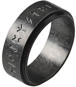 VELESAY Edelstahl Herren Viking Ring - Nordische Mythologie Schmuck für Männer und Frauen - Punk Biker Gothic Vintage Wikinger Rune - Schwarz US9