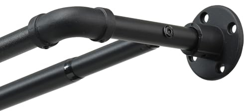 78-348cm Double tringle a rideaux industrielle extensible noire pour fenêtres, barre double rideaux télescopique diamètre 25 mm pour fenêtres, salon et portes-fenêtres coulissantes