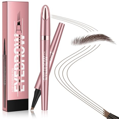 Crayon à Sourcils 3D Résistant à l'Eau, Micro Crayon avec 4 Pointes Fourchues, Stylo à Encre Précis pour Tattoo de Sourcils, Magique Naturel Longue Durée (Marron Foncé)