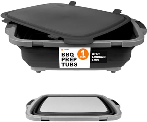 Drip EZ Collapsible BBQ Prep Tub - for Meal Prep Marinating Food Storage - Includes Cutting Board & Locking Lid - (1) XL - Black