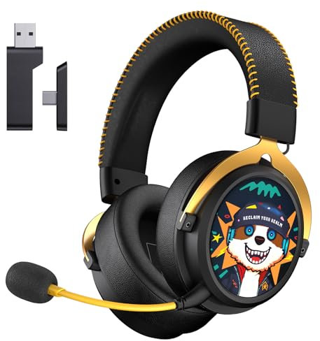 KAPEYDESI Cascos Gaming, Cascos Inalambricos para PS5/PS4/PC/Switch/Mac, USB Type-C & Type-A, Auriculares Gaming con Micrófono, Auriculares Inalámbricos Bluetooth 5.3, 70H+ Batería - Negro