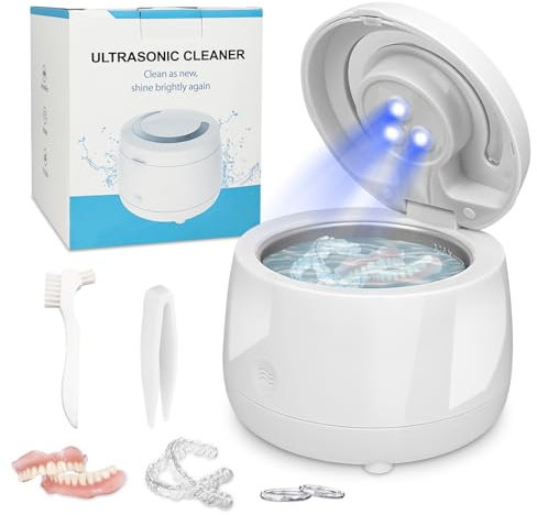 Pulitore Ultrasuoni - Pulitore Ultrasuoni UV 43000 Hz - Pulitore Ultrasuoni Occhiali per Pulizia Gioielli, Protesi dentali, Orologi, Occhiali, Anelli, Collane (Bianco)