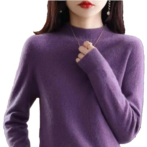 Maglioni in cashmere per donne, 100% cashmere a maniche lunghe con collo tondo morbido e caldo, maglioni in maglia trendy, taglia grande, Viola, L