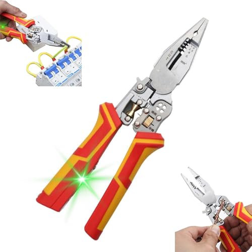 Alicates Pelacables 9 en 1 Con Función de Medición de Corriente, Pelacables Con Función de Medición de Electricidad, Pelacables Multifuncional,Para Pelar, Prensar, Cortar, Tirar, Bobinar, Dividir
