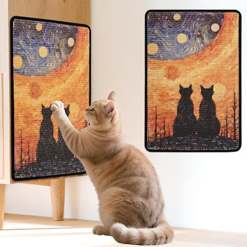 LESISSMER Sisal Cat Scratcher Mat, Cat Wall Scratcher for Indoor Cats, 23.6x15.7 Inch Cat Scratch Pad with Hook & Loop, Wall Mounted Cat Scratching Post to Protect Couch and Carpet（StarryNight）