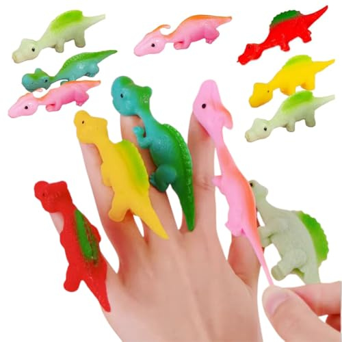 Giocattolo di Dinosauro, 20 Pezzi, Giocattolo Fionda di Dinosauro, Giocattolo Divertente per le Dita dei Dinosauri, Giocattolo da Festa per Bambini, Lanciatori Dinosauro Bomboniere, (Random Color)