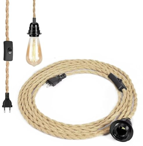 HENGBIRD Lampenfassung E27 mit Kabel 4.5m mit Schraubbeutel und Bakelithaken,Vintage Hanfseillampenfassung mit Kabel und Stecker,Diy E27 Fassung für Wohnzimmer Küche Bar, Bis 210°C Hitzebeständig